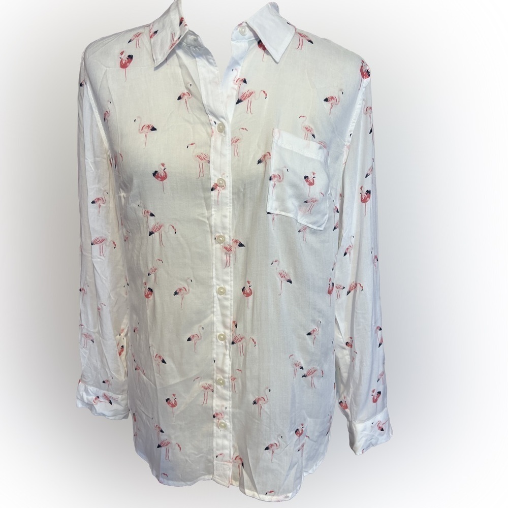 NWT Crown & Ivy Flamingo Print Long Sleeve Button Shirt S